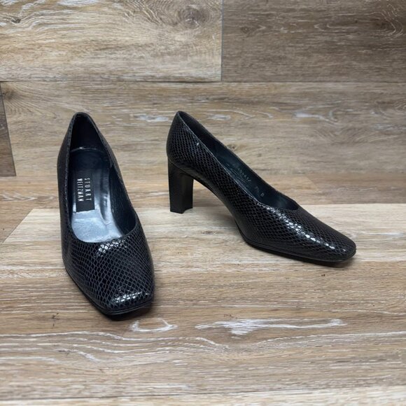 Stuart Weitzman Black patent Leather Snake Skin Embossed Heels Women's Size 7.5 - Picture 6 of 7
